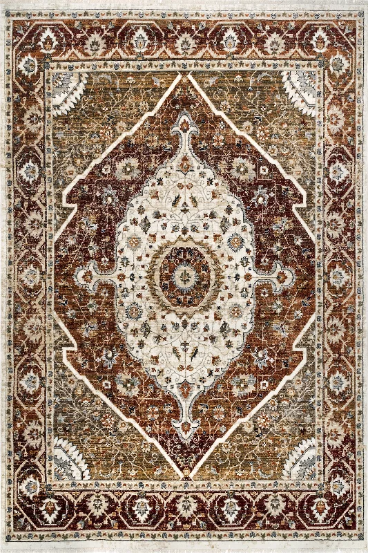 Aaliyah Medallion Fringed Rug | Beige