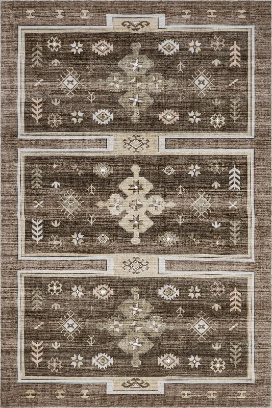 Briar Geometric Washable Rug | Dark Brown