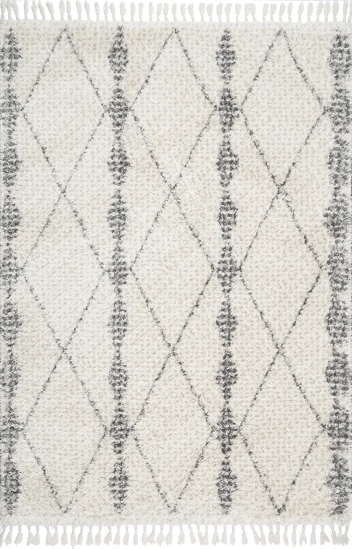 Diamond Band Tassel Rug | Beige