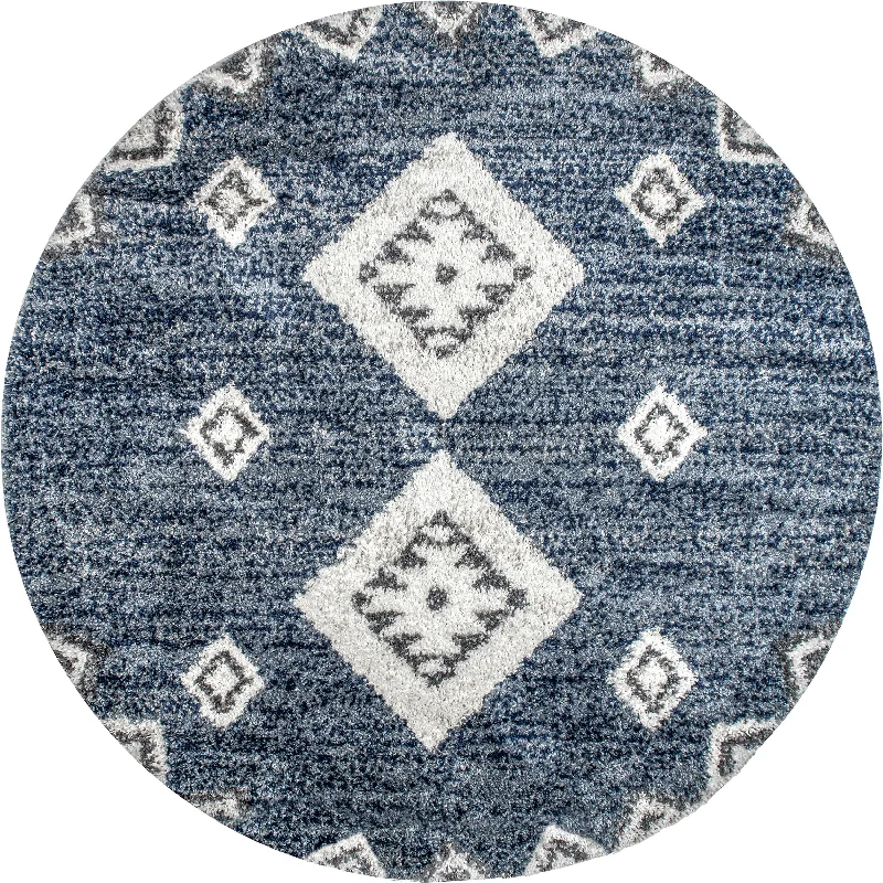 Diamond Totem Shag With Tassels Rug | Blue