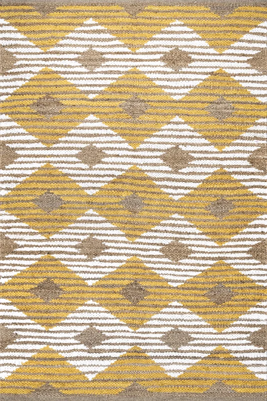 Hand Braided Denim And Jute Striped Diamonds Rug | Yellow