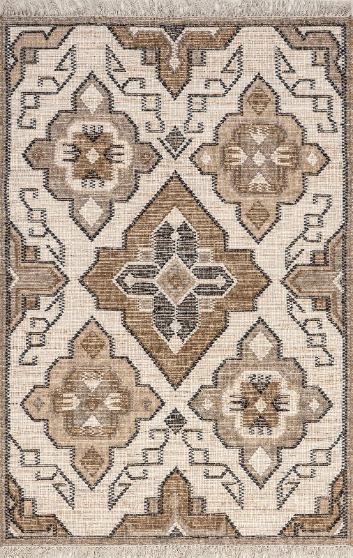 Inez Jute Geometric Fringed Rug | Ivory