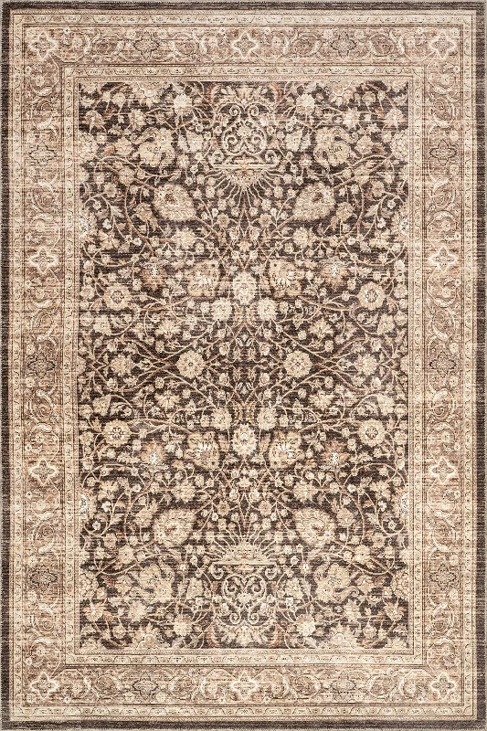 Madge Floral Spill Proof Washable Rug | Dark Brown