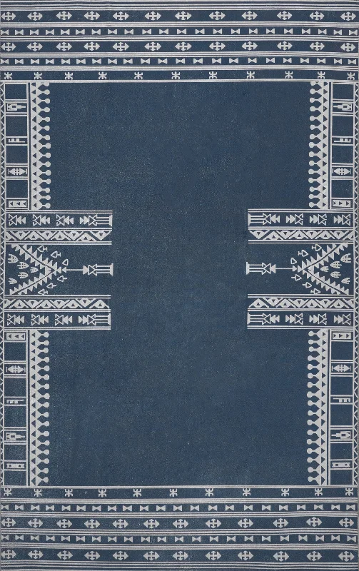 Margo Banded Geometric Washable Rug | Navy