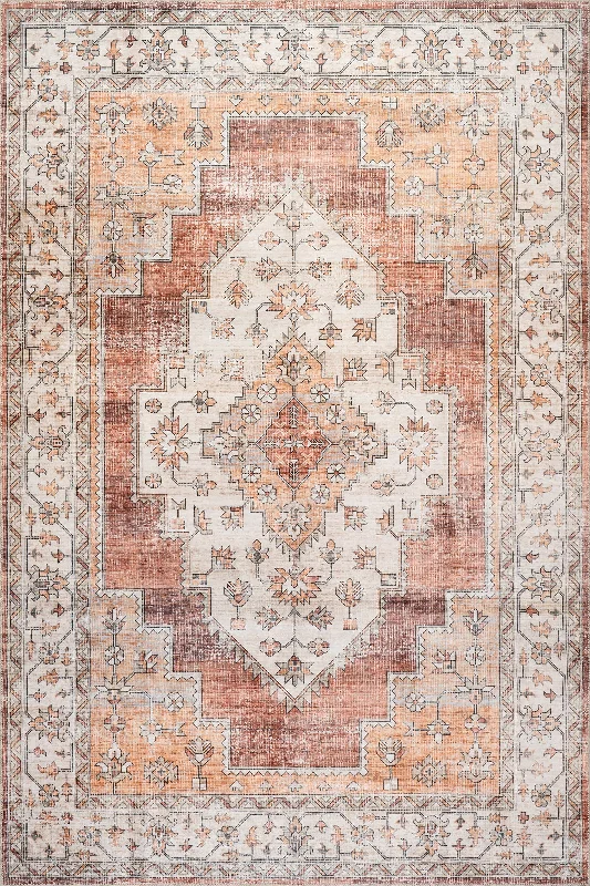 Maria Oasis Medallion Spill Proof Washable Rug | Rust