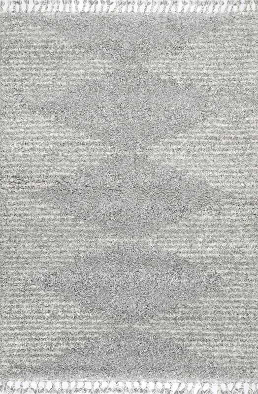 Moroccan Diamond Pinstripes Tassel Rug | Grey