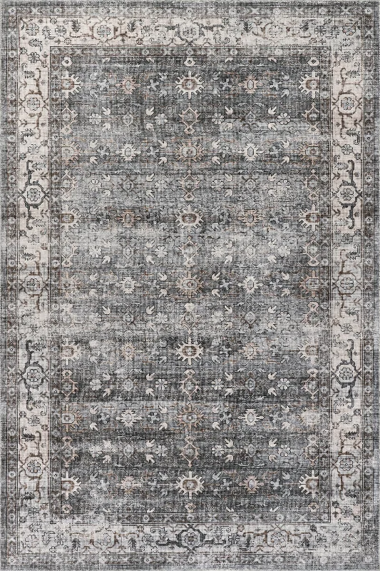 Myrtle Spill Proof Washable Vintage Rug | Grey