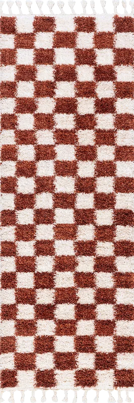 Nell Retro Checkerboard Tasseled Rug | Red