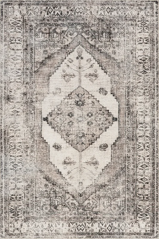 Plated Medallion Washable Rug | Light Grey