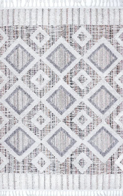 Shaggy Checkered Tiles Tassel Rug | Pink