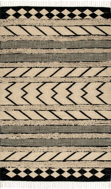 Shaggy Geometric Stripes Rug | Tan