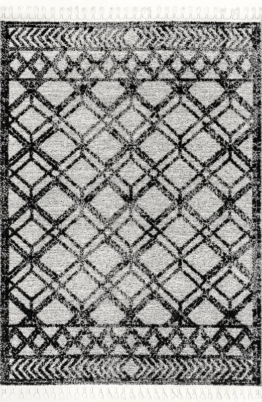 Shaggy Lattice Tassel Rug | Charcoal