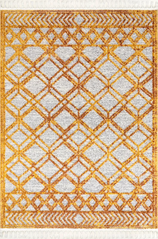 Shaggy Lattice Tassel Rug | Marigold