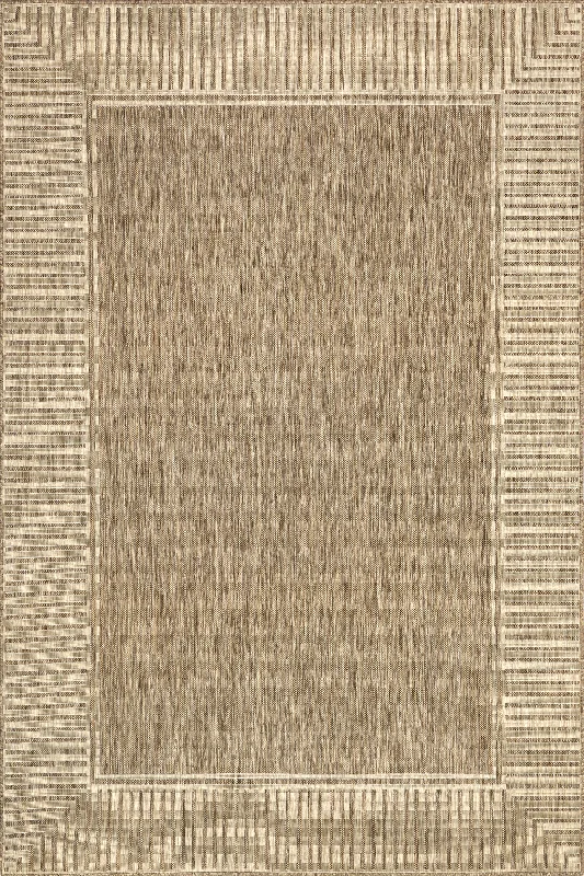 Striped Border Indoor/Outdoor Flatweave Rug | Light Brown