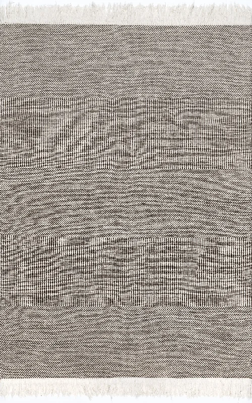 Subtle Striped Flatweave With Fringes Rug | Beige