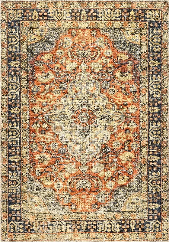 Washable Floral Medallion Rug | Orange