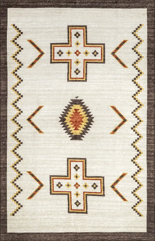 Zahaira Washable Aztec Rug | Ivory