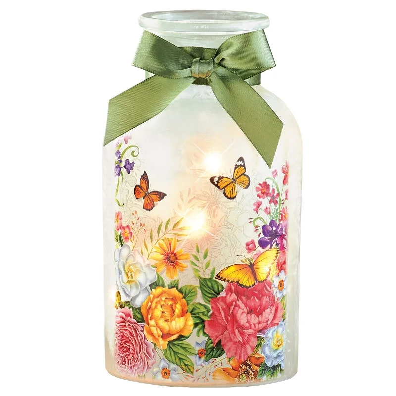 Butterfly Floral Mason Jar LED Lighted Table Lamp - 4 x 4 x 7.38