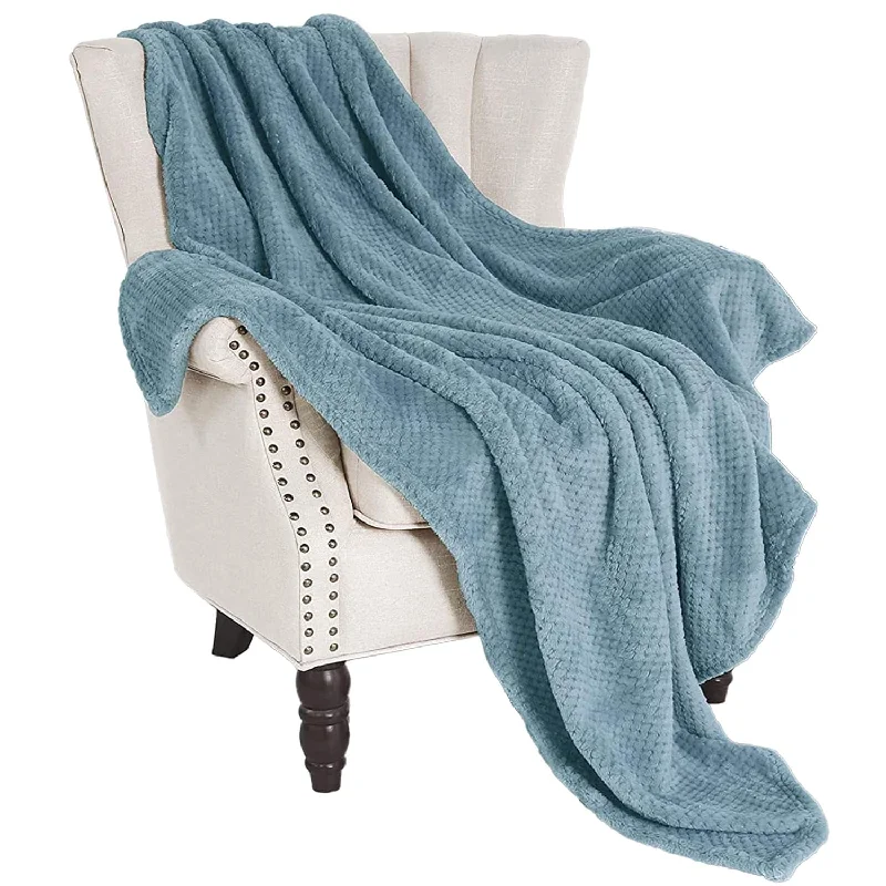 Waffle Textured Extra Large Fleece Blanket, Super Soft And Warm Throw Blanket For Couch, Sofa And Bed (Slate Blue, 50X70 Inches)-Cozy, Fuzzy And Lightweight