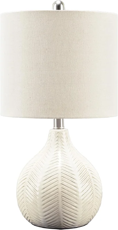 20" Modern Herringbone Ceramic Table Lamp, Off White