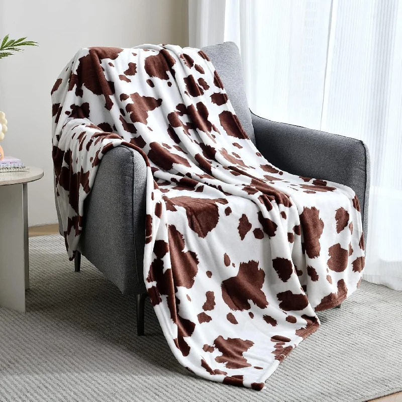 Cow Print Fleece Throw Blanket For Sofa Couch, Soft Lightweight Cozy Warm Home