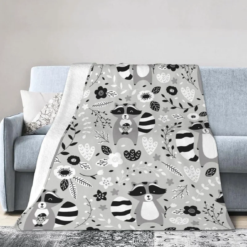 Cute Raccoon Throw Blanket Super Soft Warm Bed Blankets For Couch Bedroom Sofa