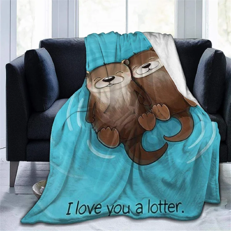 Cute Sea Otter Love Lotter Flannel Throw Blanket Comfy Cozy Sofa Blanket Comfo