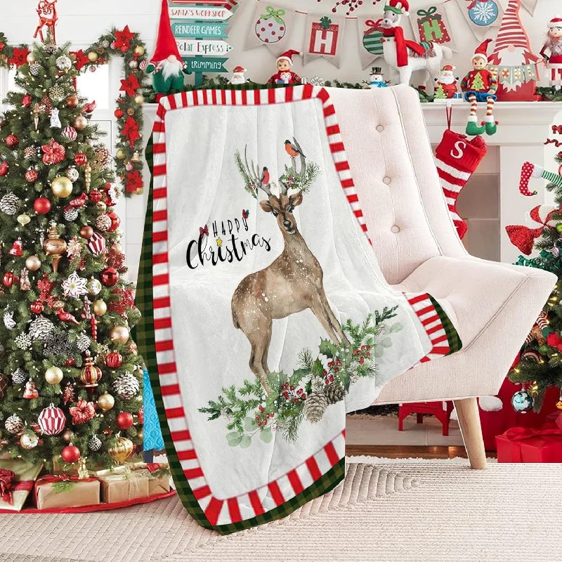 Deer Christmas Blanket - Soft Fleece Throw Blanket For Couch Sofa Bed, Deer Ch