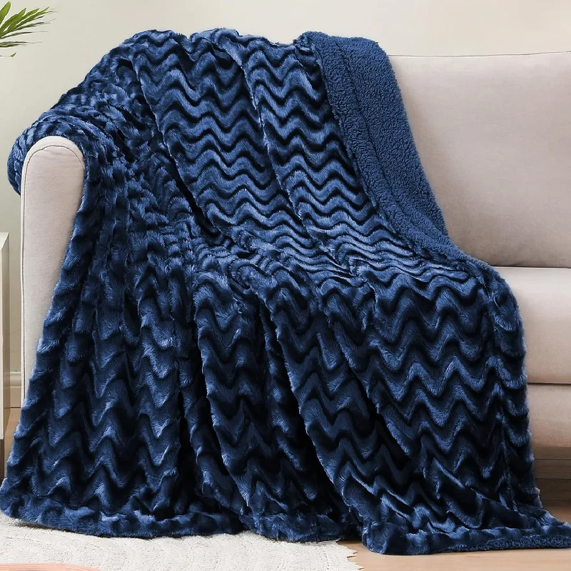 Faux Fur Sherpa Throw Blanket For Couch Sofa Bed, Cozy Reversible Fuzzy Fluffy