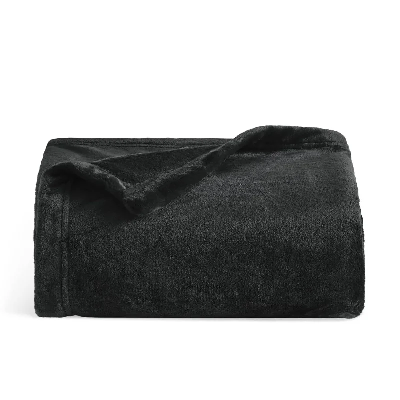 Fleece Blanket Throw Blanket Black - 300Gsm Throw Blankets For Couch, Sofa, Be