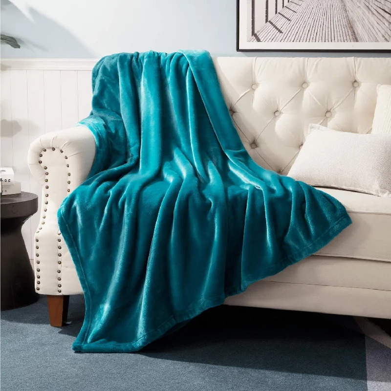 Fleece Blanket Throw Blanket Teal - 300Gsm Throw Blankets For Couch, Sofa, Bed