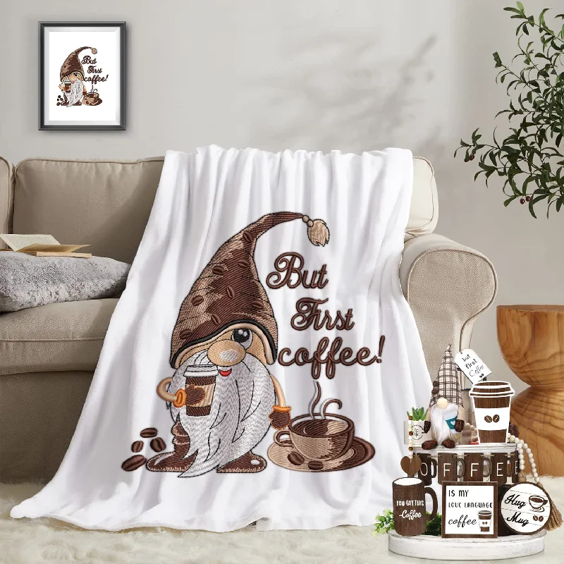 Gnome Blanket - Lightweight Coffee Gnome Throw Blanket For Couch Sofa, Gnome G