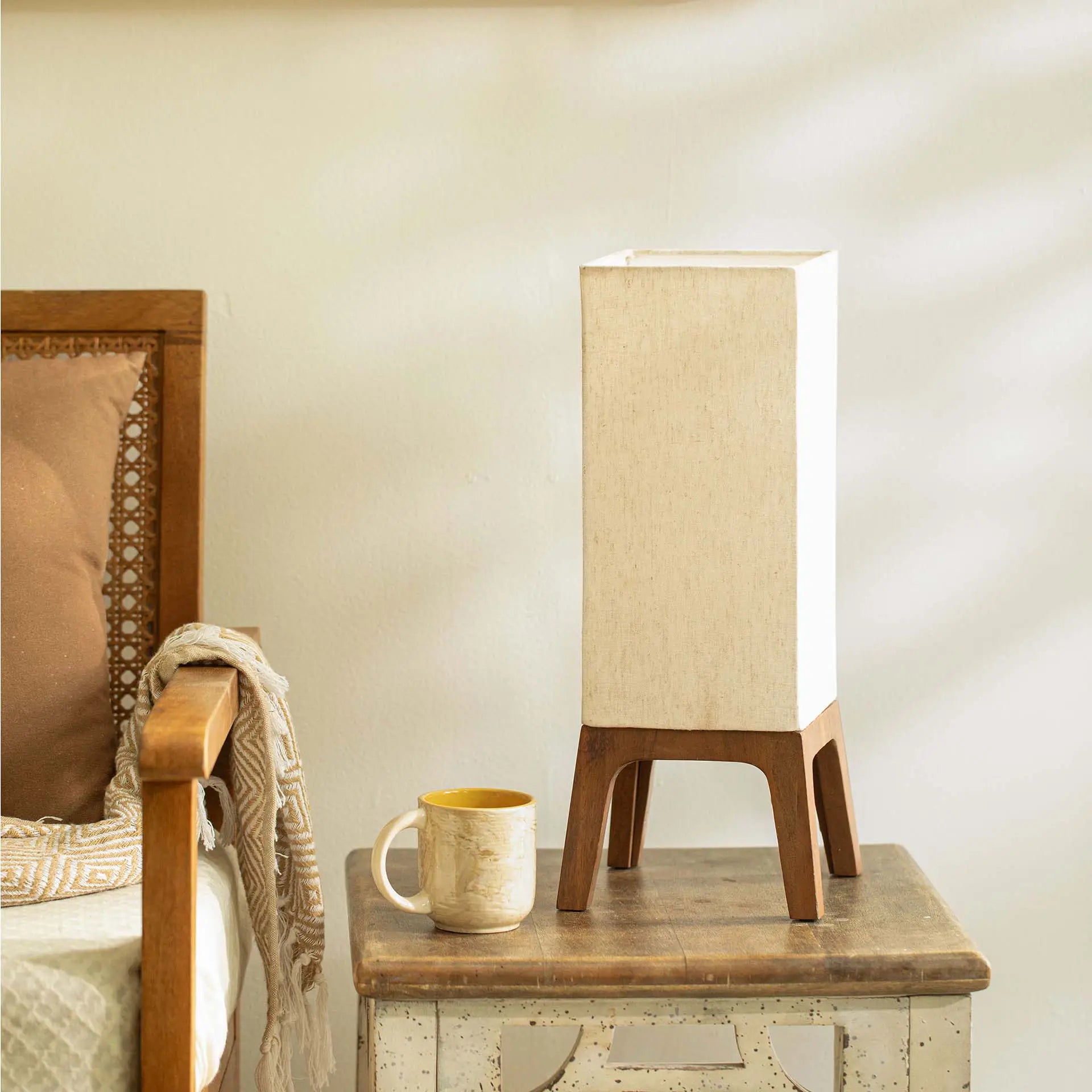 Gren Wooden Table Lamp Square Legged With Shade - Beige