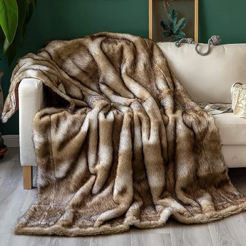 Luxury Faux Fur Throw Blanket Super Soft For Sofa, Couch, Bed Cozy Warm Fluffy