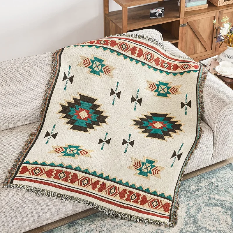 Native American Blanket Boho Throw Blanket For Sofa And Bed, Mexican Decorativ