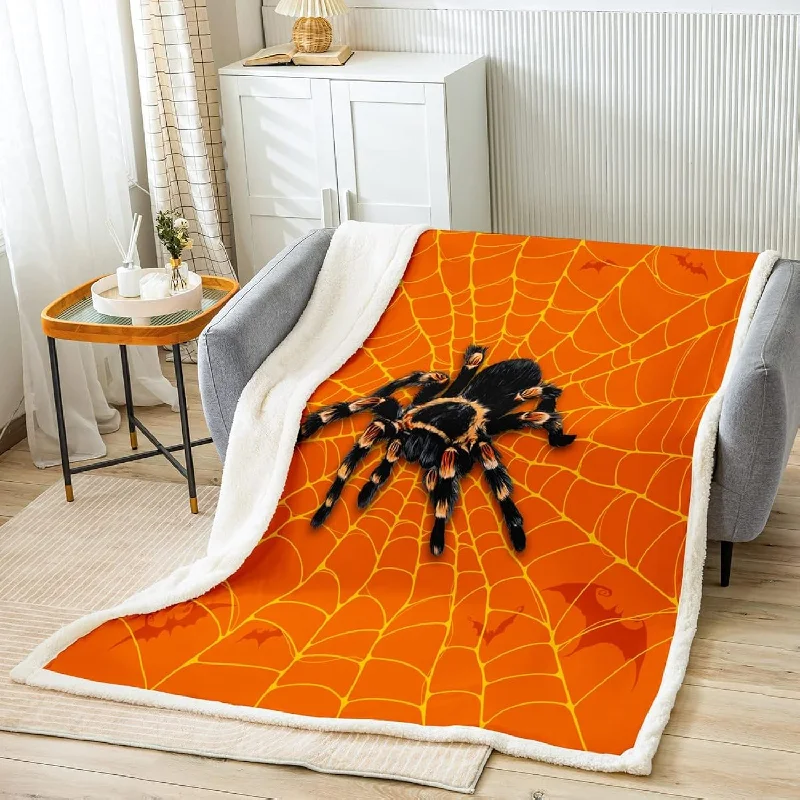 Spider Throw Blanket Golden Spider Web Print Fleece Blanket For Couch Sofa, Ha