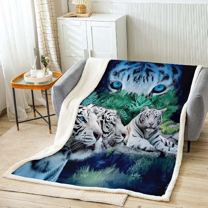 Tiger Fleece Blanket Wild Animal Theme Pattern Throw Blanket For Bed Sofa Couc