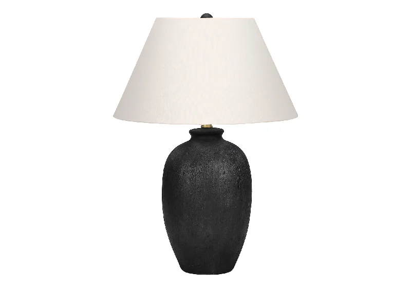 24" Black Ceramic Round Table Lamp With Ivory Empire Shade