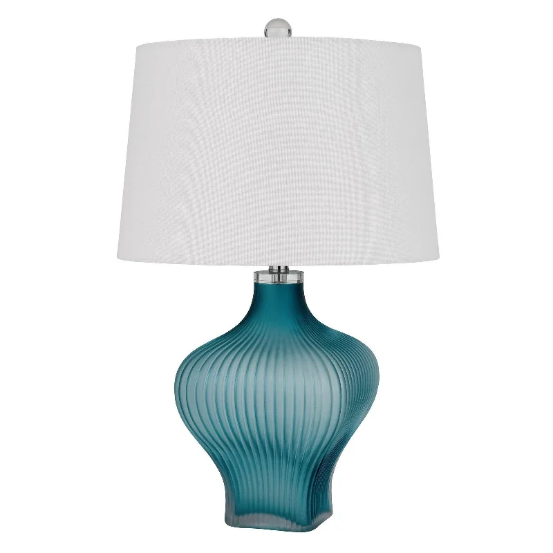 26" Aqua Glass Table Lamp With White Empire Shade