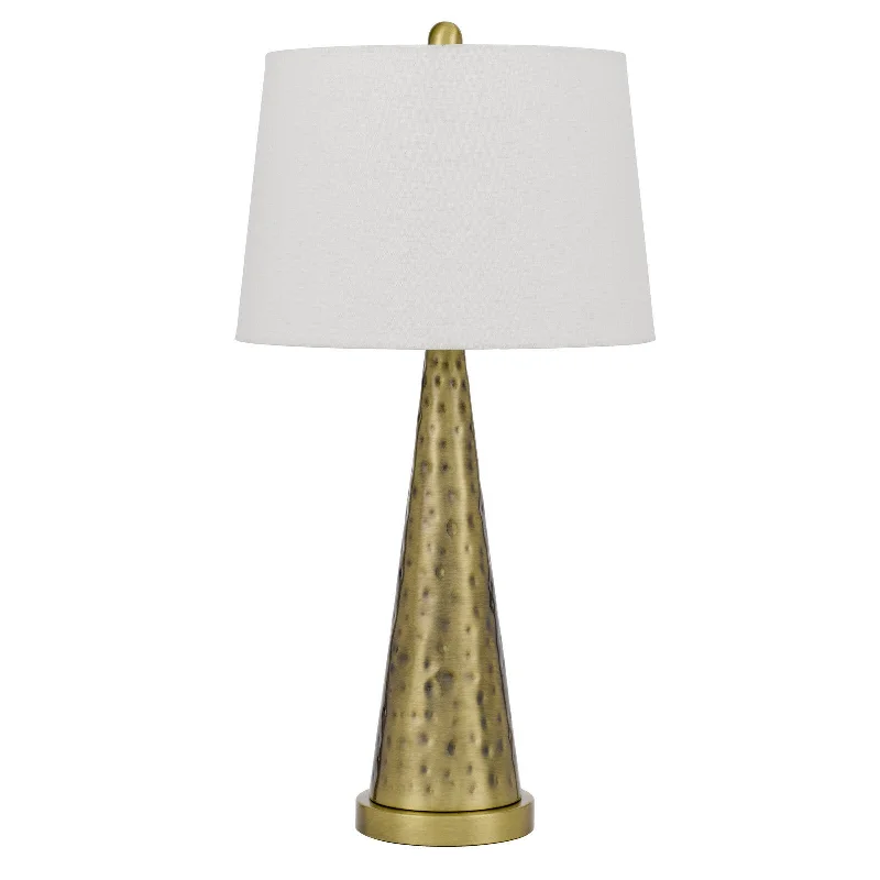 27" Antiqued Brass Metal Geometric Table Lamp With White Empire Shade