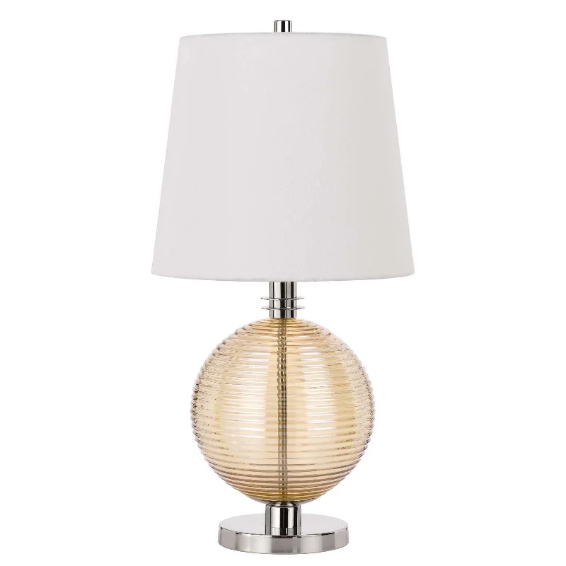 28" Nickel Metal Globe Table Lamp With White Empire Shade