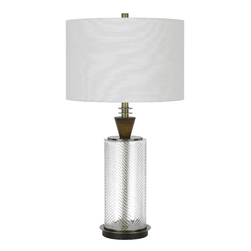 30" Clear Metal Table Lamp With White Empire Shade