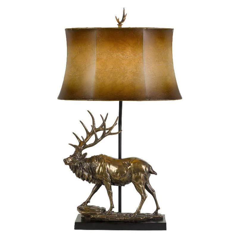 31" Bronze Table Lamp With Brown Bell Shade