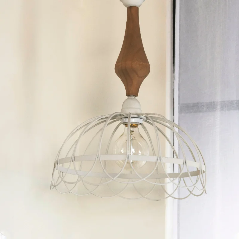 Metal Framed Pendant Light with Wood Embellisments