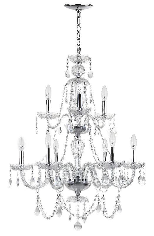 Safavieh Boyd 9 Light 26 Inchdia Adjustable Beaded Chandelier 26.375" x 26.375" x 38 - 110" Chrome