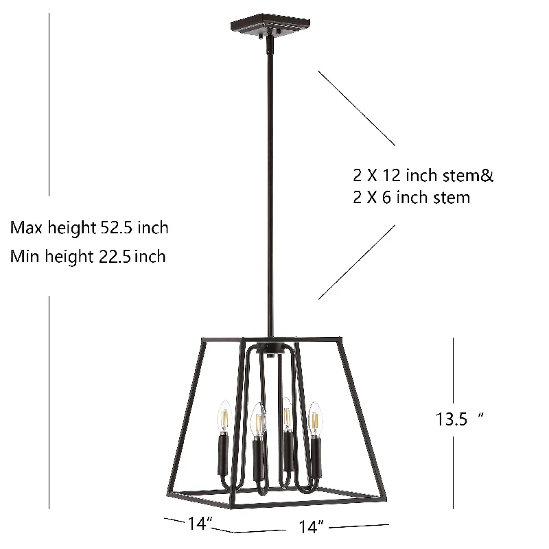 Safavieh Cannelle 4 Light Pendant 14" x 14" x 22.5 - 52.5" Black