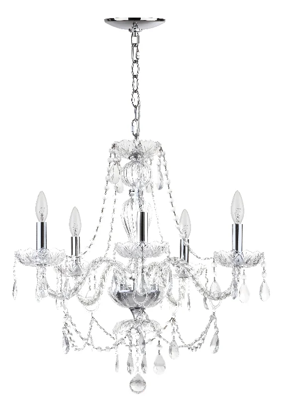 Safavieh Mila 5 Light Chrome 22.5 Inch Dia Adjustable Chandelier 22.5" x 22.5" x 27.5 - 99.5" Chrome