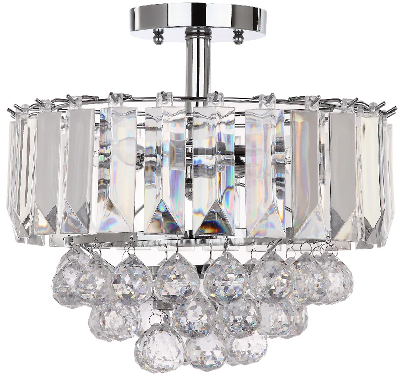 Safavieh Pauline 3 Lights Chrome Acrylic 13.5 Inch Dia Flush Mount 13.5" x 13.5" x 11.75" Chrome