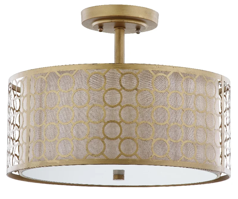 Safavieh Trace Circle Trellis 3 Light Antique Gold 16 Inch Dia Semi Flush 16" x 16" x 12.375" Gold