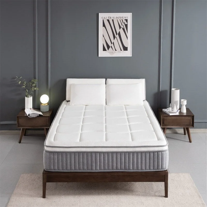 12 Inch Euro Top Hybrid Mattress, Gel Memory Foam with Pocket Spring Mattress in a Box for Cool Sleep and Balance Support